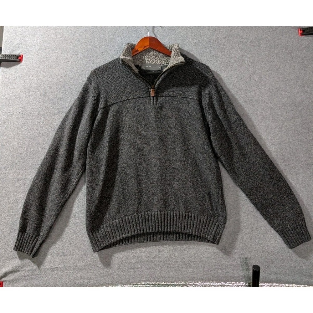 Oscar De La Renta Quarter Zip Sweater Gray Sherpa Lined Men's M